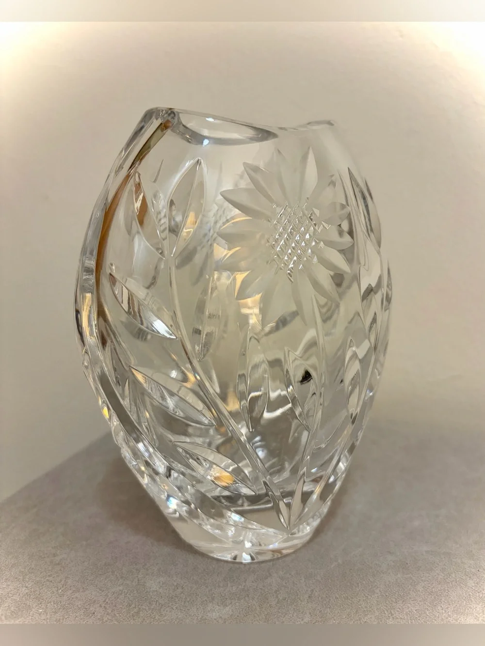 German Lausitzer Margaret Sunflower Lead Crystal Vase Vintage 1960s W Germany